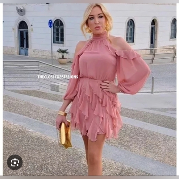 Zara High Collar Ruffle Mini Dress - Picture 4 of 7